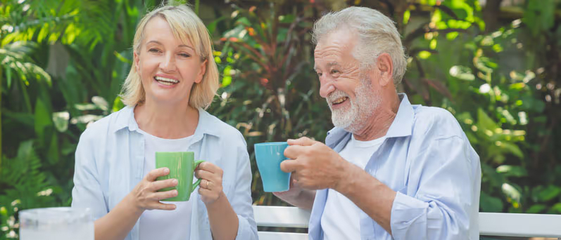 over 55s couple drinking coffee